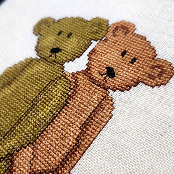 Vintage Framed Teddy Bear Cross Stitch – Handmade Needlepoint Art, Brown & Tan - Picture 8 of 9